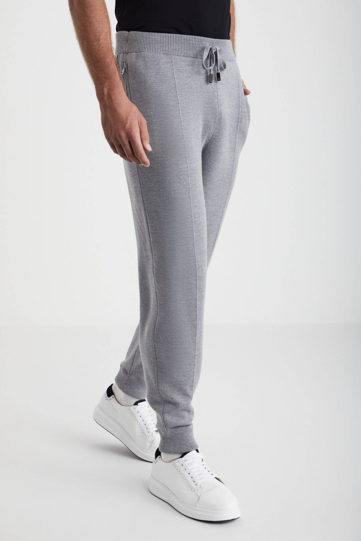 Açık Gri Merino Yün Activewear Triko Pantolon