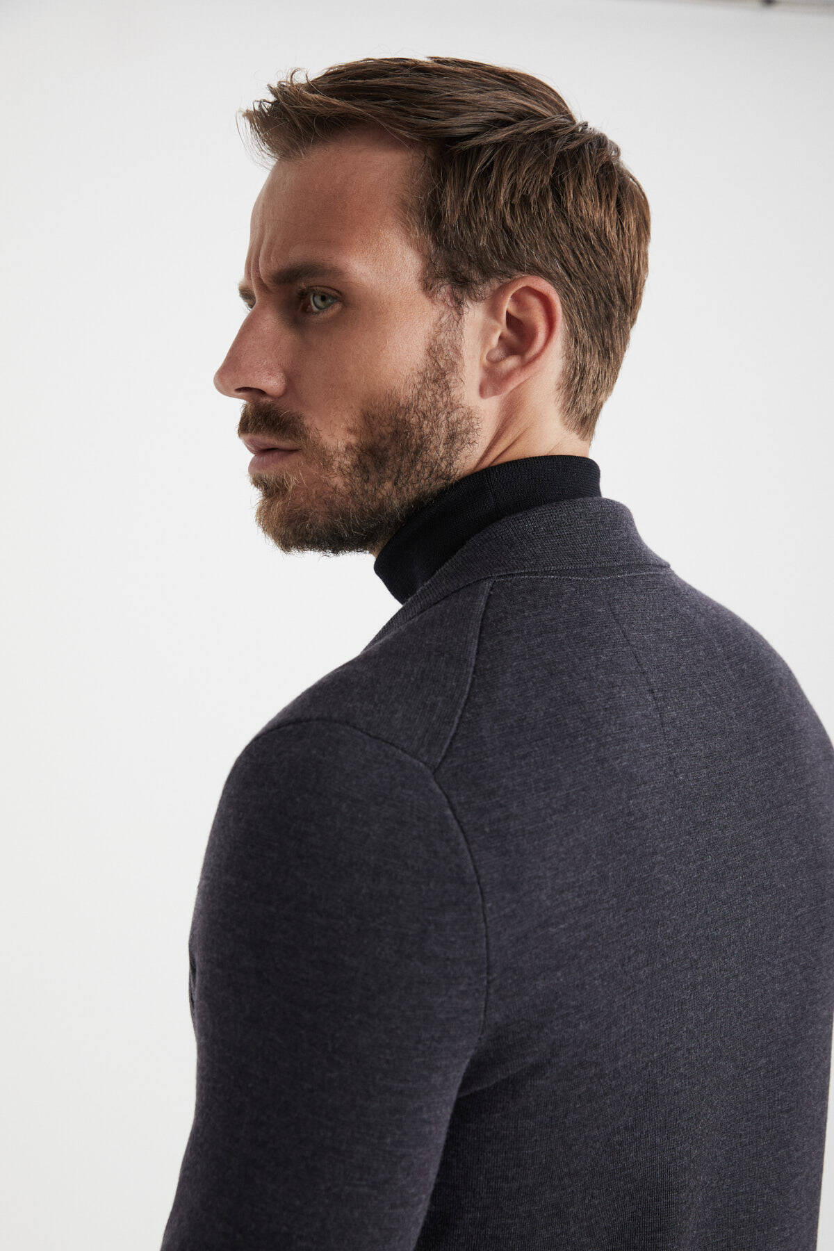 Antrasit Extrafine Merino Triko Blazer Ceket