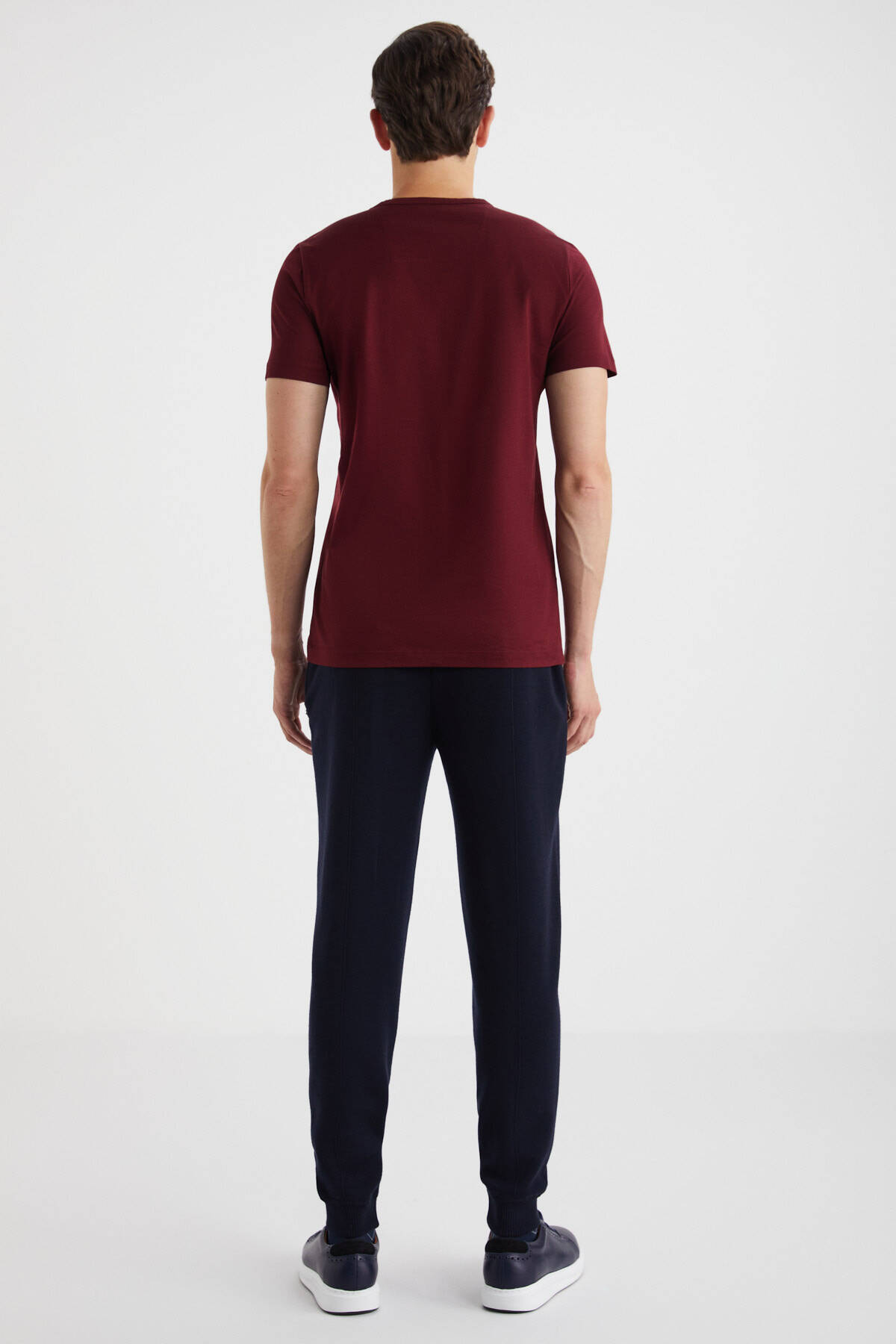 Bisiklet Yaka Bordo Basic T-Shirt