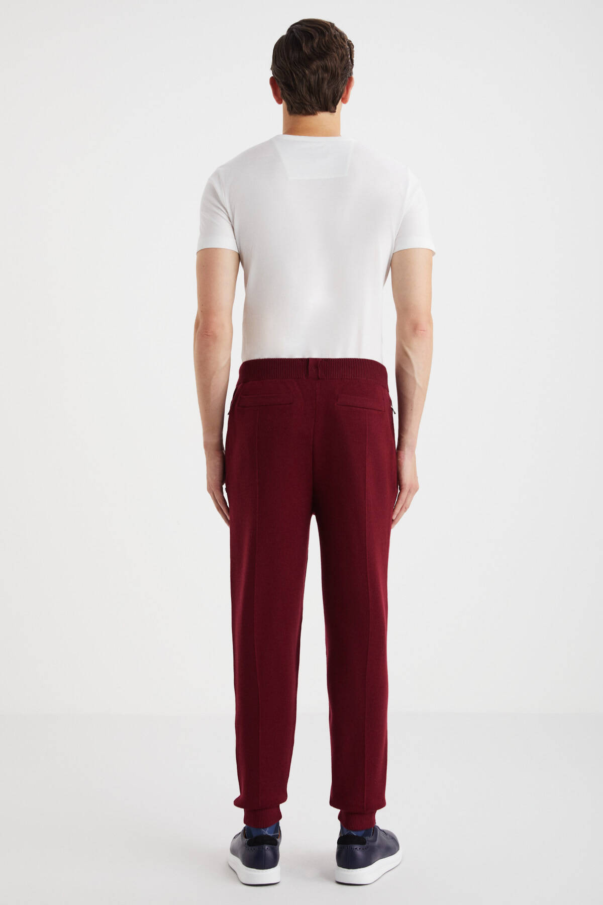 Bordo Merino Yün Activewear Triko Pantolon