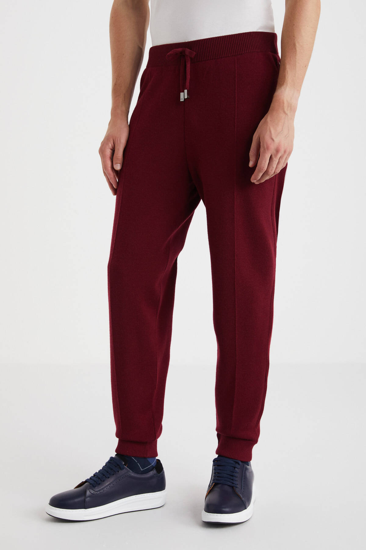 Bordo Merino Yün Activewear Triko Pantolon