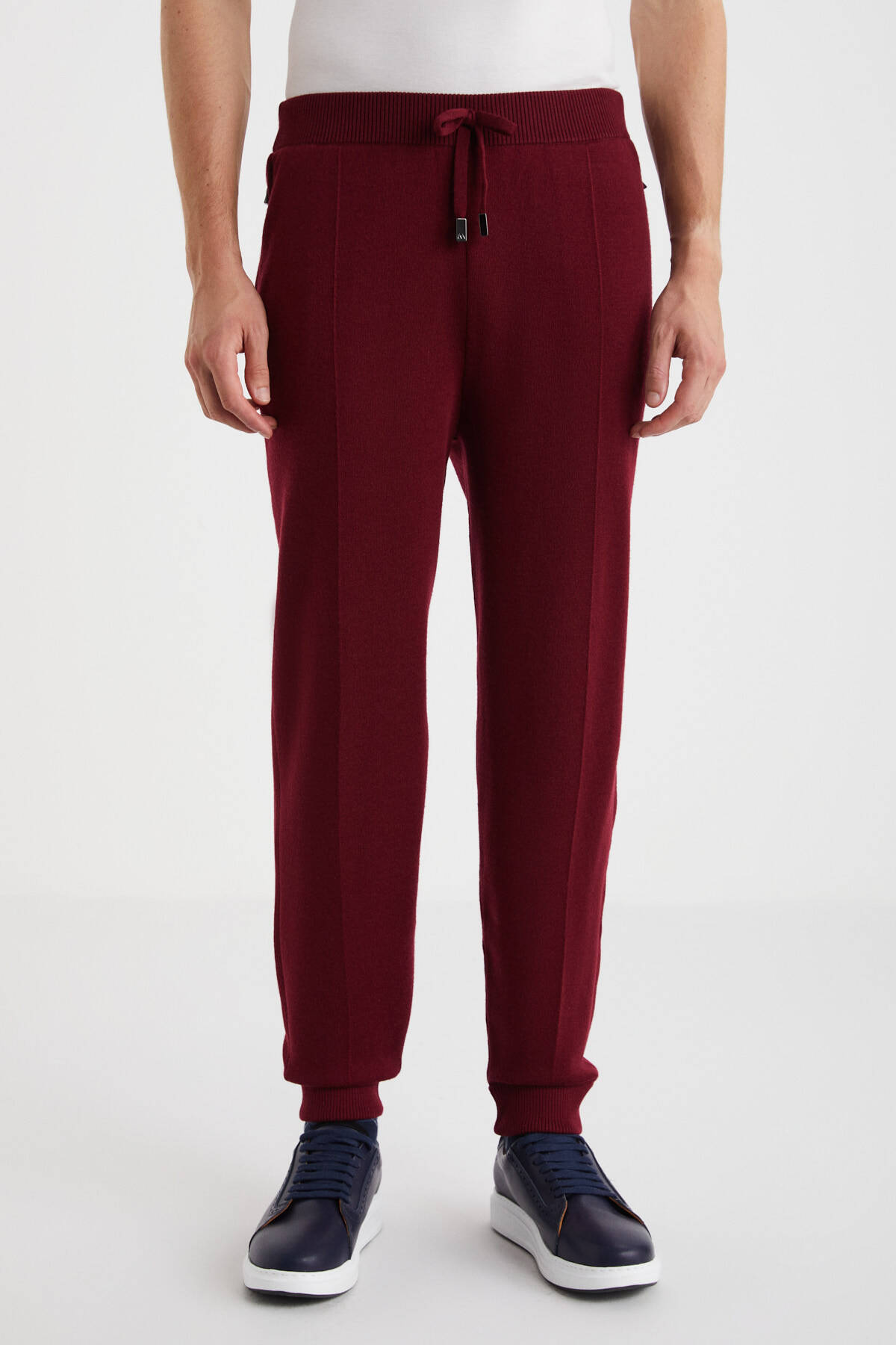 Bordo Merino Yün Activewear Triko Pantolon