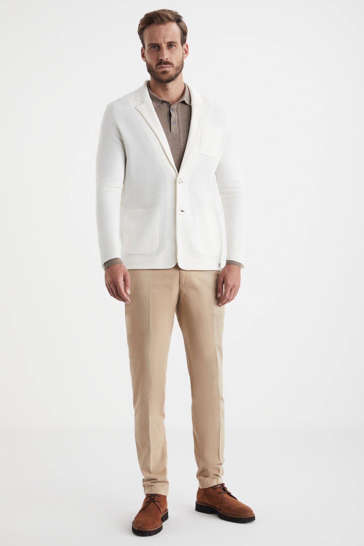 Ekru Extrafine Merino Triko Blazer Ceket