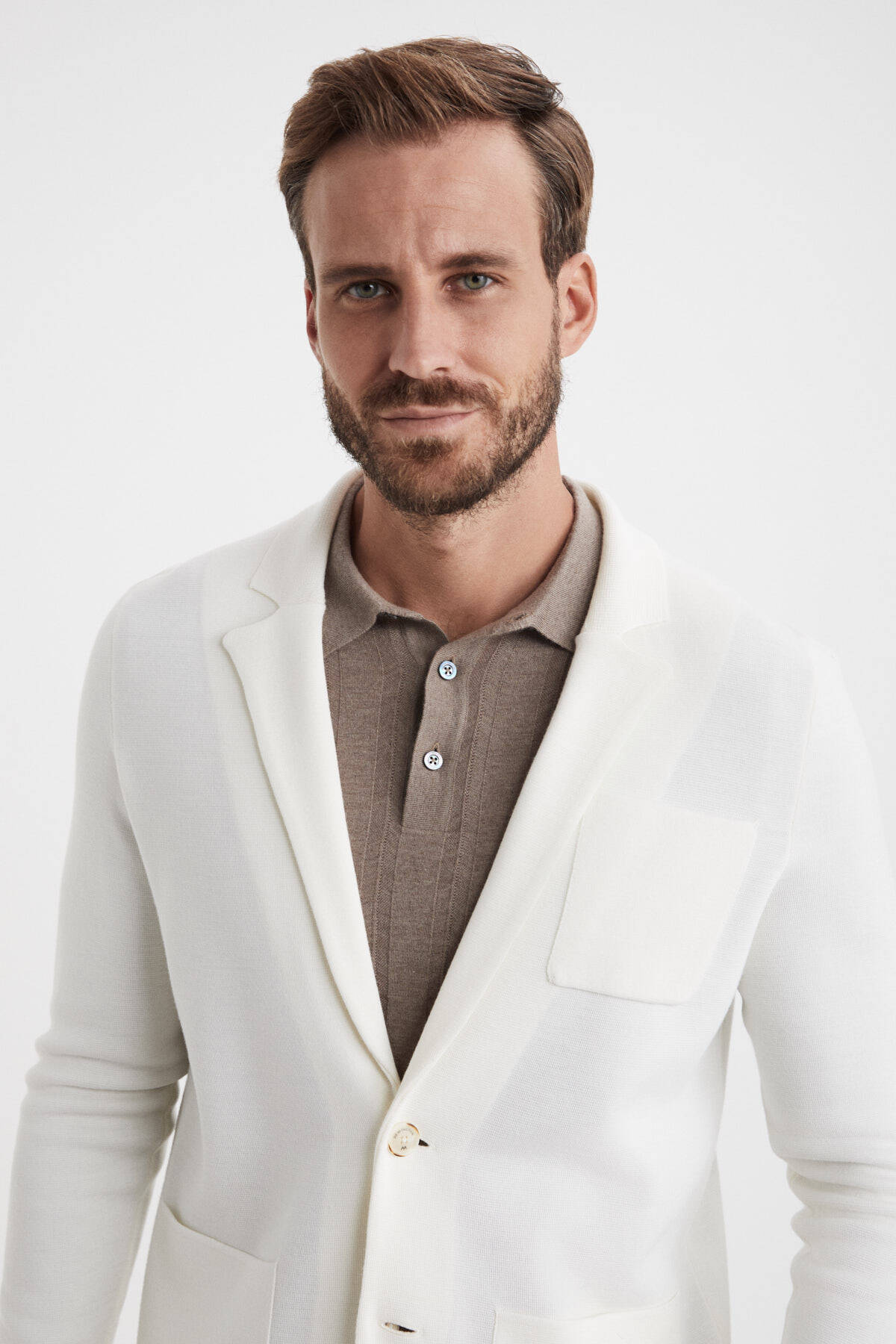 Ekru Extrafine Merino Triko Blazer Ceket