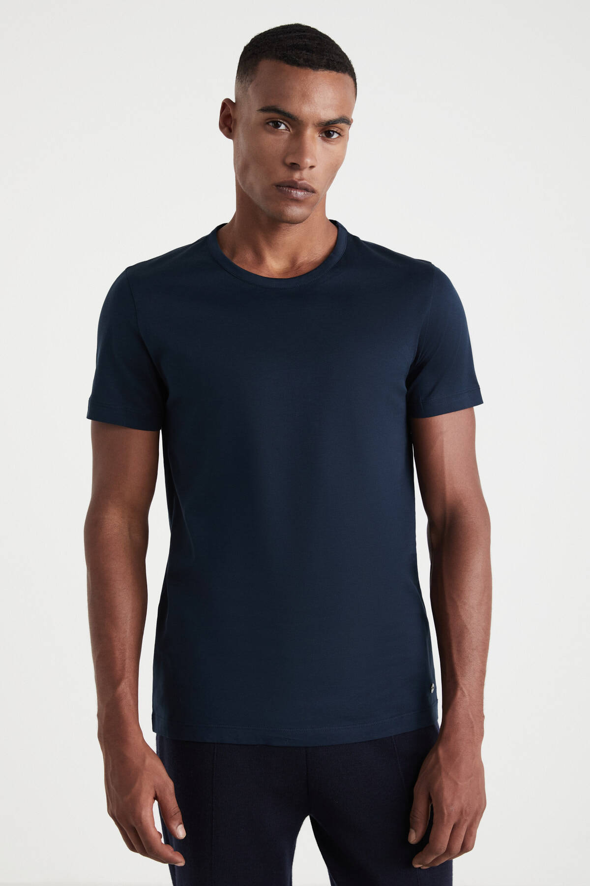 Bisiklet Yaka Lacivert Basic T-Shirt