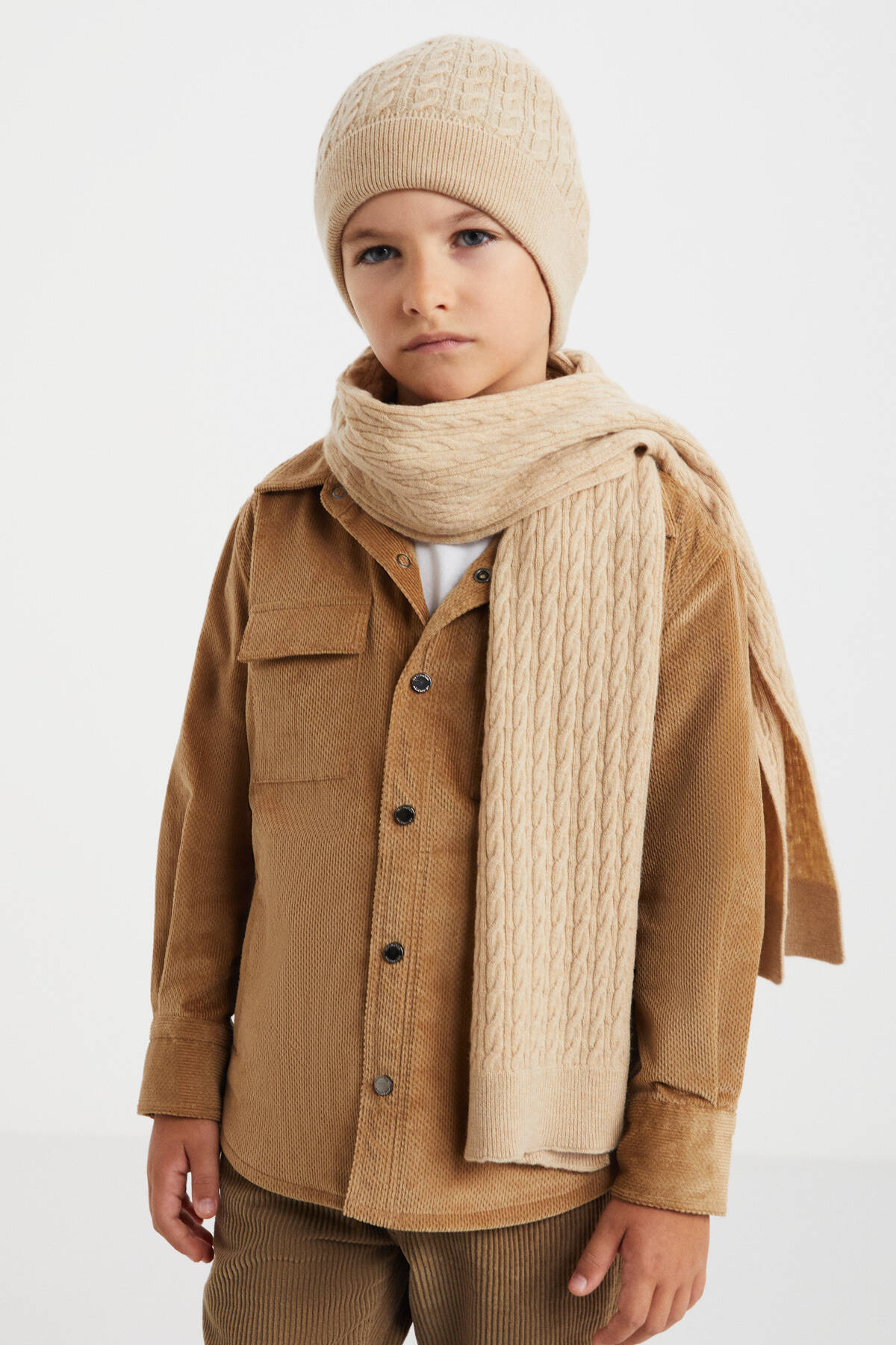 Lambswool Yün Camel Çocuk Atkı