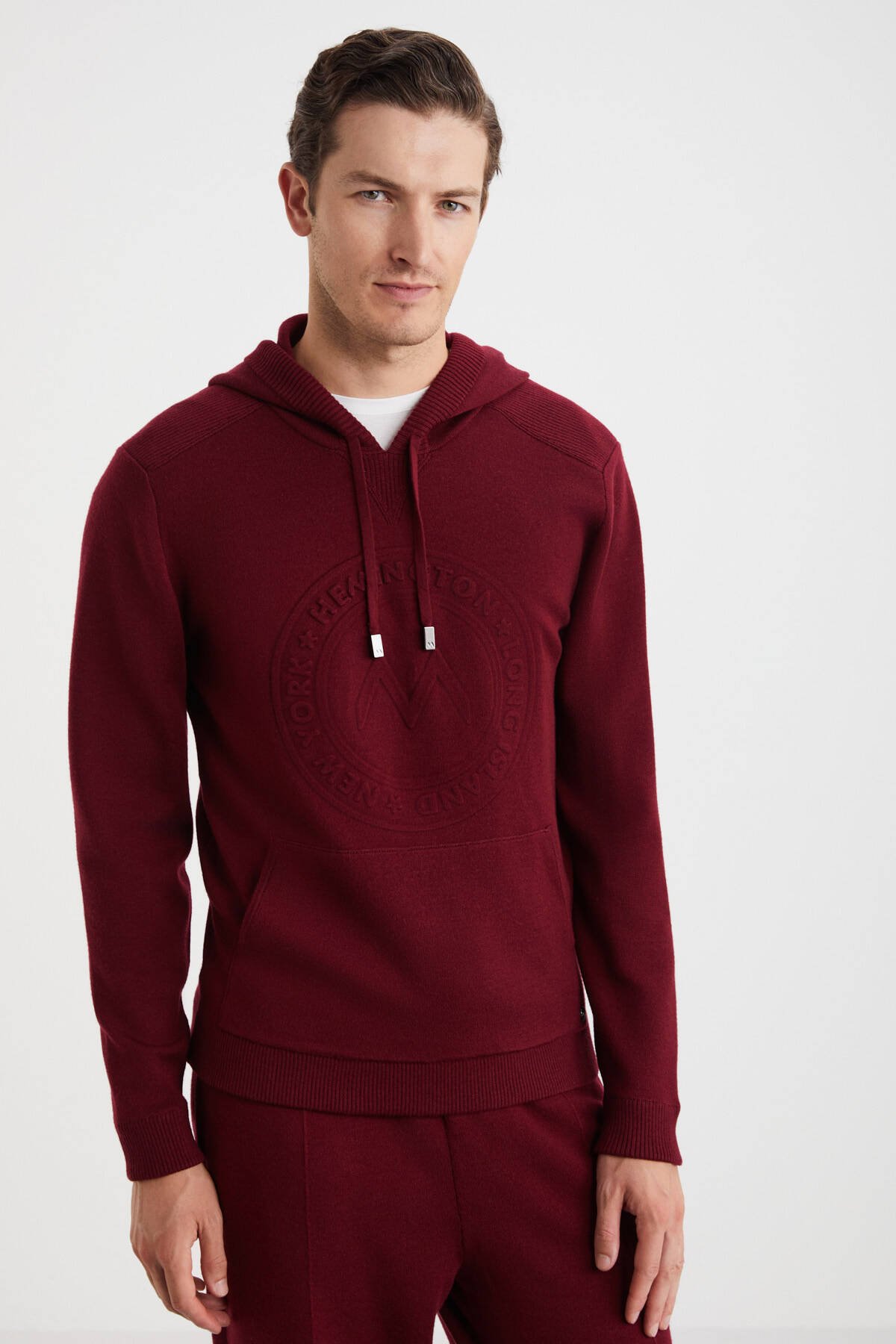 M Logolu Kapüşonlu Bordo Hoody